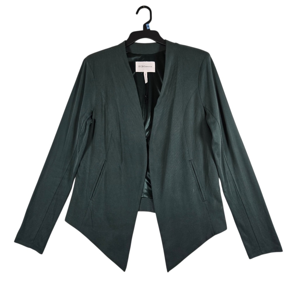 BCBGeneration Blazer Jacket Womens Large Solid Green Open Front Fly Away
